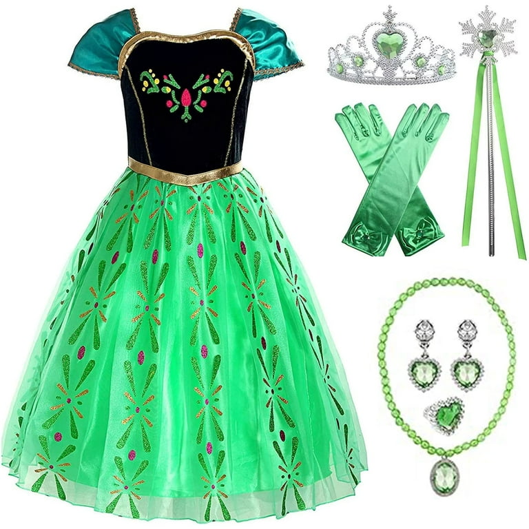 VAAT Princess Anna Costume for Girls Green Fancy Anna Dress for