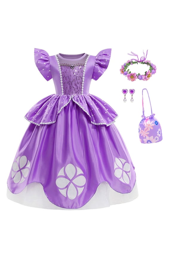 Sofia Princess Costume Birthday Christmas Party Halloween Cosplay Fancy Dress Up Outfits wtih Accessories