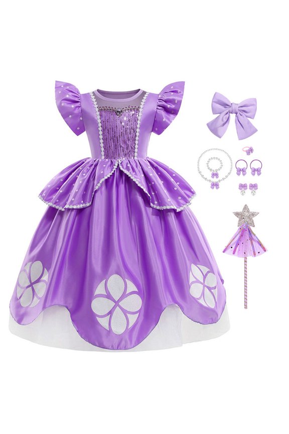 Sofia Princess Costume Birthday Christmas Party Halloween Cosplay Fancy Dress Up Outfits wtih Accessories