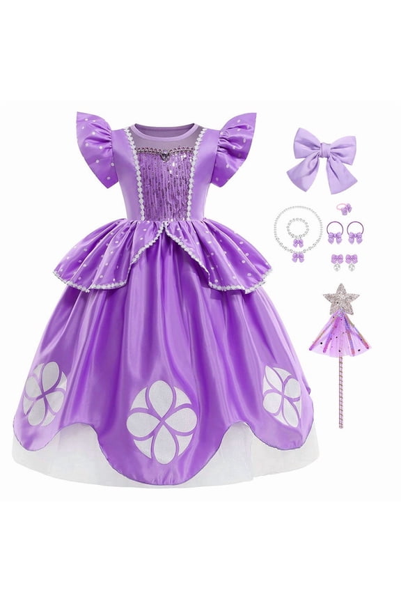 Sofia Princess Costume Birthday Christmas Party Halloween Cosplay Fancy Dress Up Outfits wtih Accessories