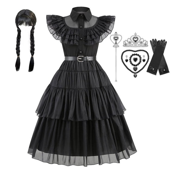VAAT Wednesday Dress for Kids Girls, Addams Family Cosplay Outfit Costumes for Hallo-ween Birthday School Party