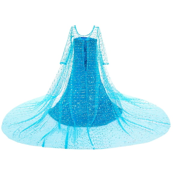 VAATPrincess Elsa Costume Long Cape Birthday Party Elsa Dress Up for Girls with Wig,Crown,Wand,Gloves 3-12years