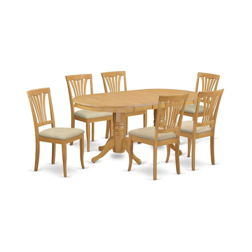 VAAV7-OAK-C 7 PC Dining room set-Oval Table with Leaf and 6 Dining ...