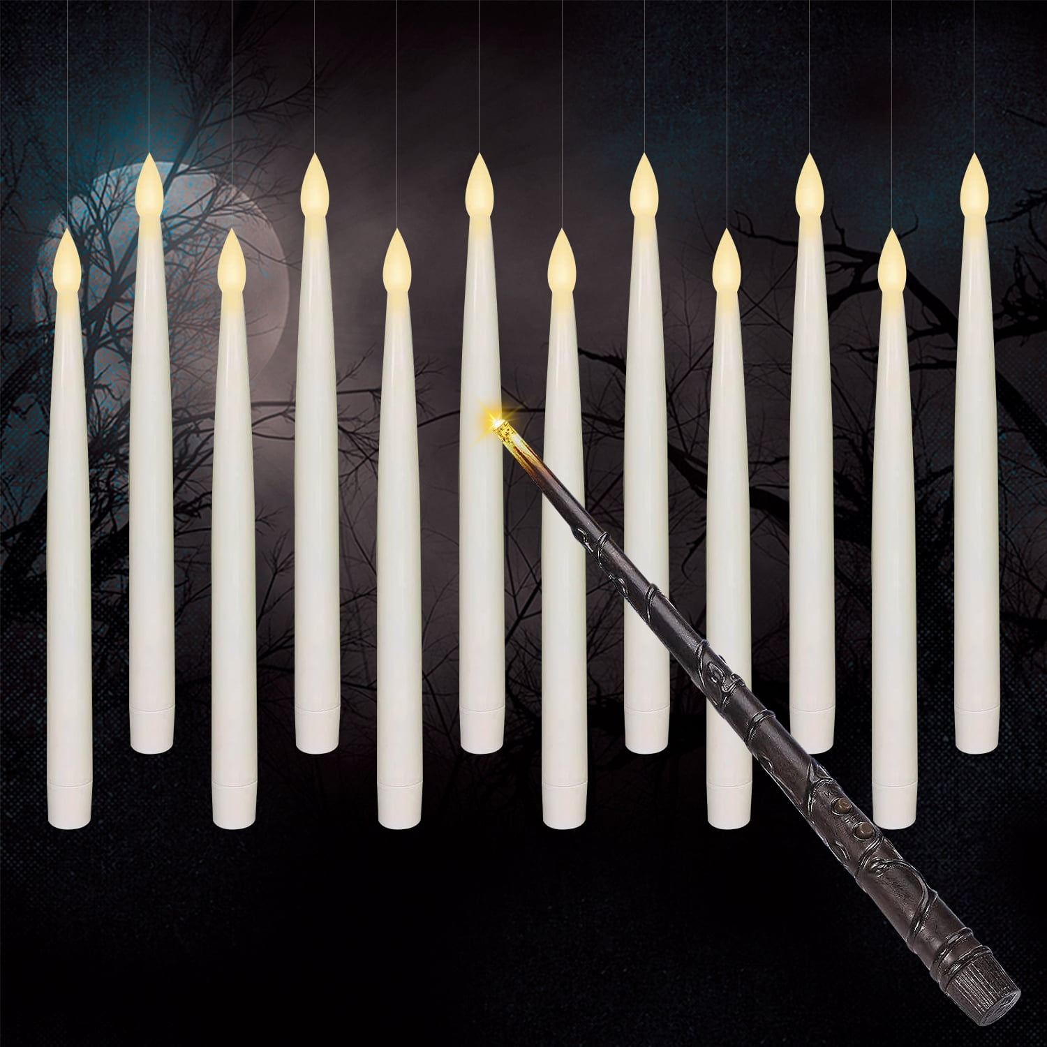 12pcs Flameless Taper Floating Candles with Magic Wand Remote