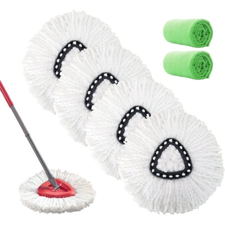 VACUSHOP 4 Pack Spin Mop Replacement Heads Microfiber Mop Refills Compatible O-Cedar EasyWring Spin Mop Microfiber + 2 Cleaning Wipes