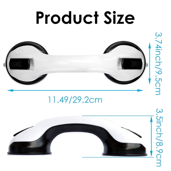 VACUSHOP Grab Bars for Bathroom Shower, Handicap Grab Bar Safety Anti-Slip Bath Grip Hand Rail, Shower Grab Bars for Seniors, Elderly, 12" Suction Bath Tub Hand Rail