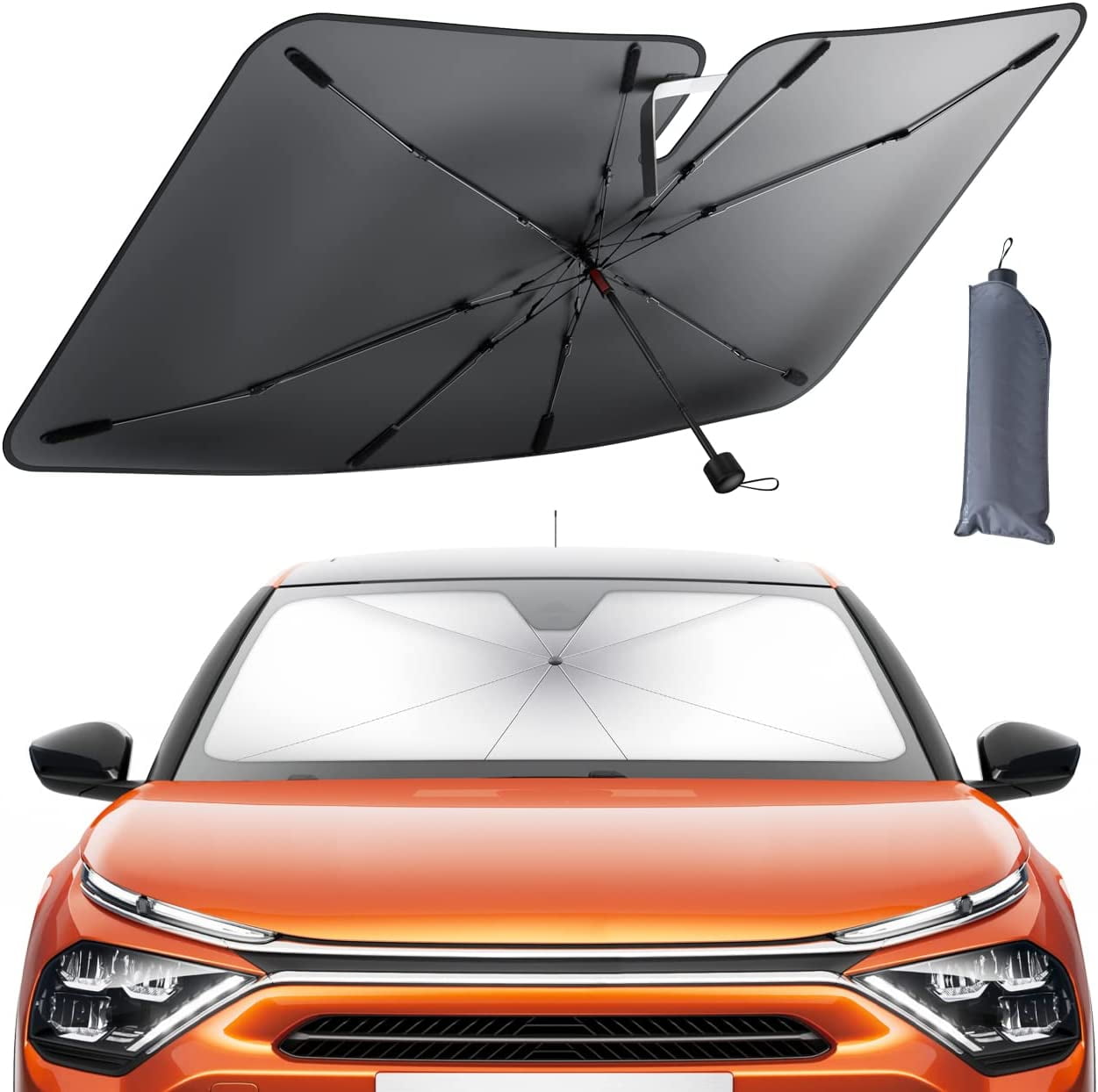 Foldable Car Windshield Sun Shade Silver Front Window Sun Umbrella UV Blocker Sun Visor Protector for Cars SUVs Interior Protection 55"x31"