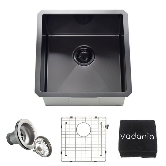 VADANIA Kitchen Bar Sink, Black-plated Finish, Single Bowl, Undermount, 18 Gauge T304 Stainless Steel, with Strainer & Bottom Grid, cUPC listed
