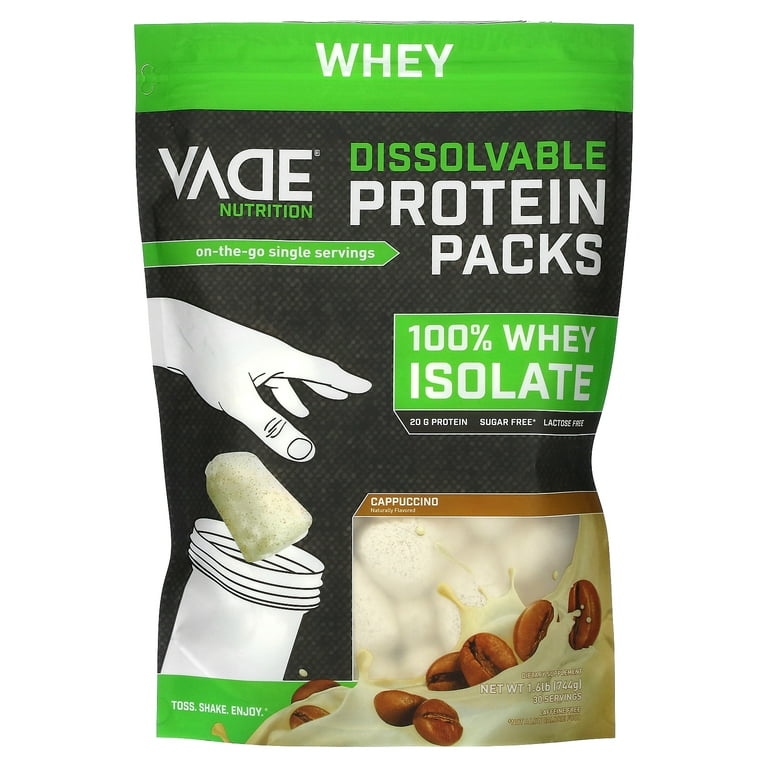 VADE Nutrition Dissolvable Protein Packs - 100% Whey Isolate Protein Powder  Cappuccino - Low Carb, Low Calorie, Lactose Free, Sugar Free, Fat Free