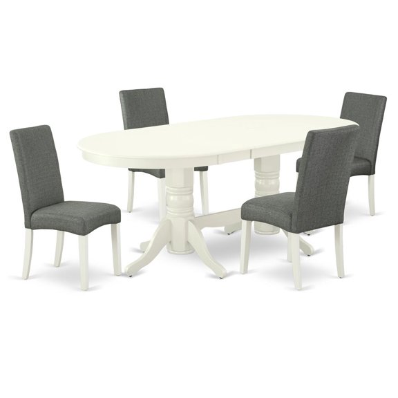 East West Furniture Dining Room Set Linen White, VADR5-LWH-07