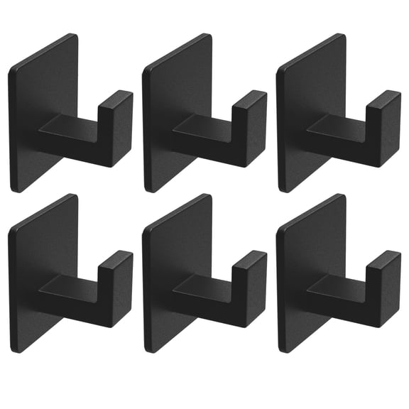 VAEHOLD 6 Pack Adhesive Towel Hooks, Heavy Duty Wall Hooks Aluminum Black Hooks for Hanging Coat, Hat, Towel, Robe, Clothes, Shower Hook for Door, Office, Kitchen, Bathroom (Black) VT1