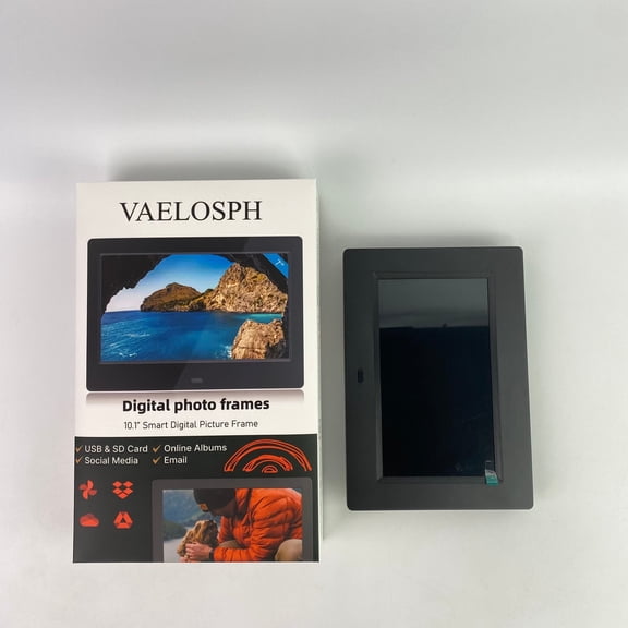 VAELOSPH Digital photo frames,10.1 Smart Digital Picture Frame, Send Pics from Phone to Frames, WiFi, 8 GB, Holds 5,000+ Pics, HD Touchscreen, Premium Black Wood, Easy Setup, No Fees