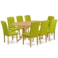 thumbnail image 1 of VAEN9-OAK-51 9 Pc Kitchen Set For 8 Dining Table With Leaf And Eight Parson Chair With Oak Leg And Pu Leather Color Autumn Green, 1 of 4
