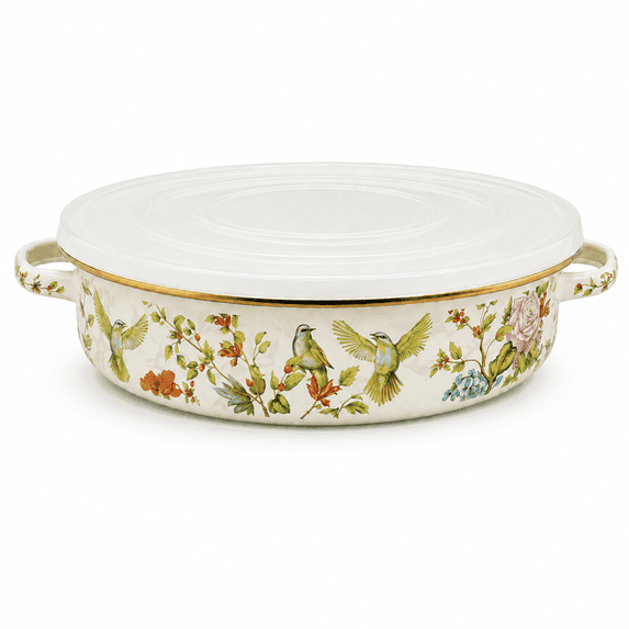 VAETTLO 11 Inch Enamel Pie Pan Vintage Floral Non-Stick Baking Dish – Oven & Dishwasher Safe for Turkey, Pizza, Desserts, Casserole – Ideal Wedding Gift for Wife, Mother, Bride