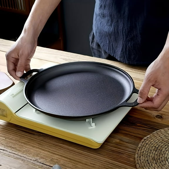 VAETTLO 28cm Cast Iron Skillet, Pre-Seasoned Natural Non-Stick Frying Pan for Pizza, Pancake, Camping & Outdoor Cooking, Double Ear Handles, Works on Gas & Induction Cooktops