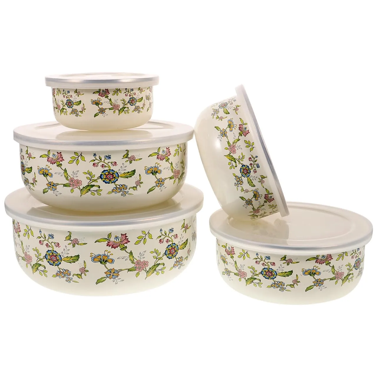 VAETTLO 5-Piece Enamel Mixing Bowl Set with Lids, Nesting Vintage Farmhouse Kitchen Bowls, Airtight Space-Saving Red Containers for Salad, Leftovers, Camping