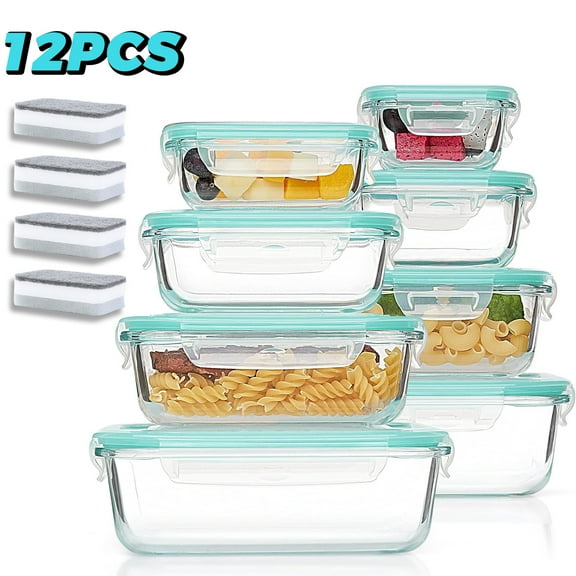 VAETTLO 8-Pack Airtight Glass Food Storage Containers,Borosilicate Glass,Leakproof & Stackable for Microwave,Oven,Freezer and Dishwasher