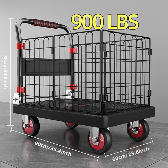 VAETTLO 900LBS Heavy Duty Foldable Hand Truck with Cage, 2-in-1 Platform Cart for Moving, Warehouse & Home