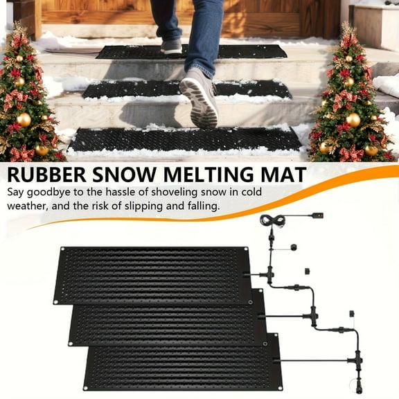 VAETTLO Heated Snow Melting Mats 10"x30" 3-Pack, Non-Slip IP68 Outdoor Ice Pads 2in/h for Stairs Walkways Driveways