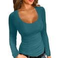 thumbnail image 1 of VAFFUL Womens Long Sleeve Shirts Scoop Mock Neck Fitted Ribbed Fall Tops, 1 of 5
