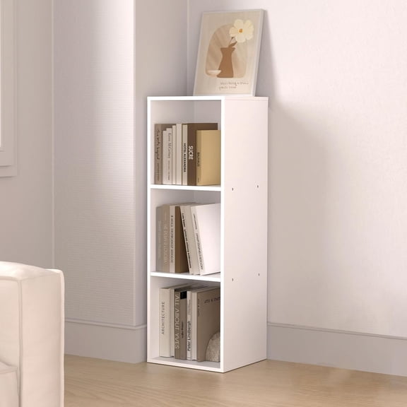 VAFHYLISS 3 Cube Storage Organizer with Closed Back Panel- Wooden 3-Tier Open Bookshelf, 11 Inch Cube Storage Organizer, Tall Vertical Display Shelf for Living Room, Bedroom, Office (White, 3-Cube)