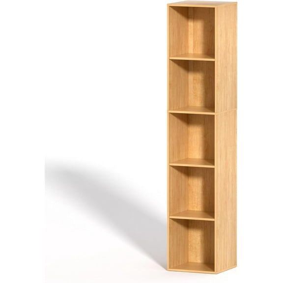 VAFHYLISS 5 Cube Storage Organizer, 5 Tier Vertical Cube Bookcase Freestanding Storage Display Organizer for Home Office, Five Cubes Open Shelf Bookshelf (Oak, 5 Cube)