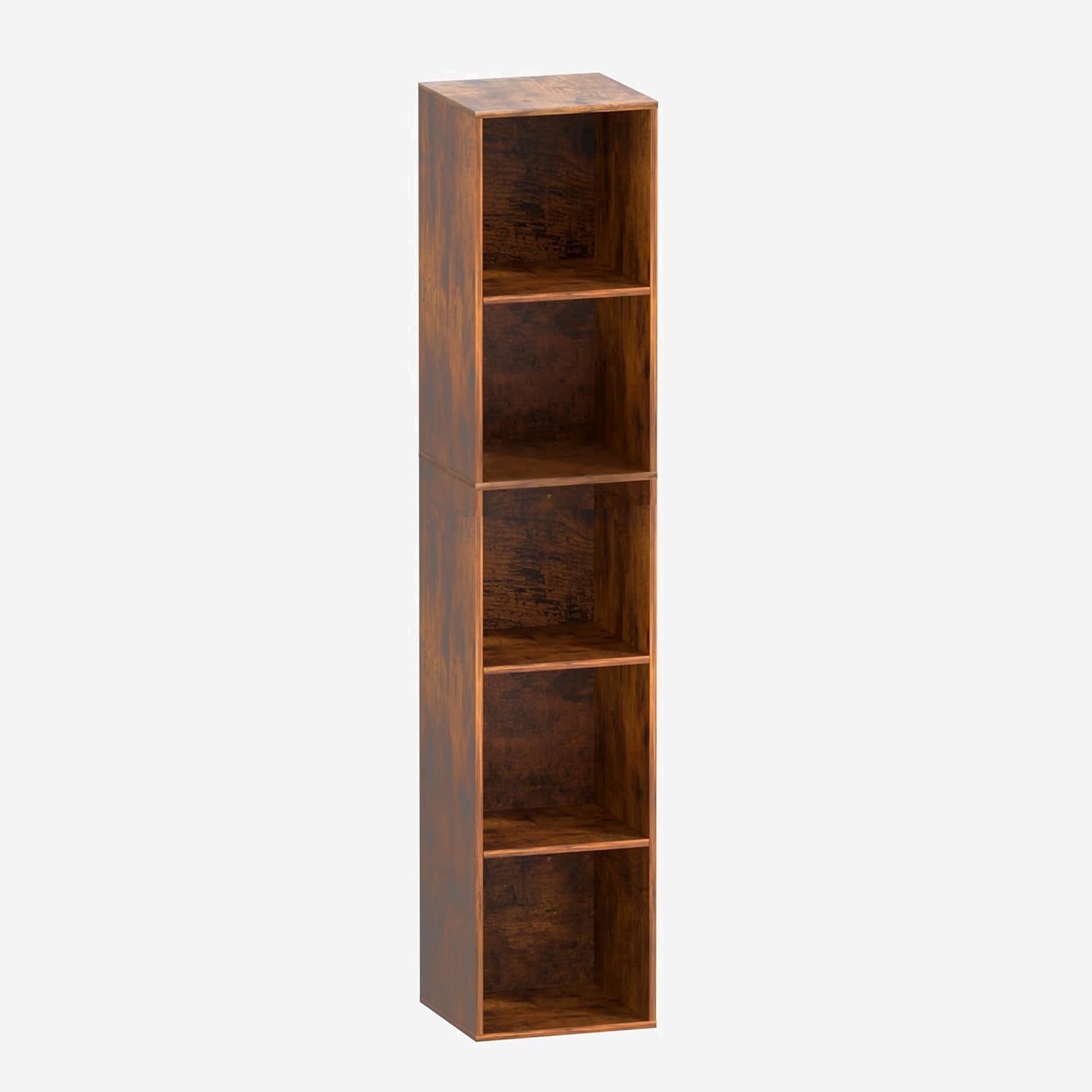 VAFHYLLIS Brown 5 Cube Storage Organizer, 5 Tier Vertical Cube Bookcase Freestanding Storage Display Organizer for Home Office for Adult