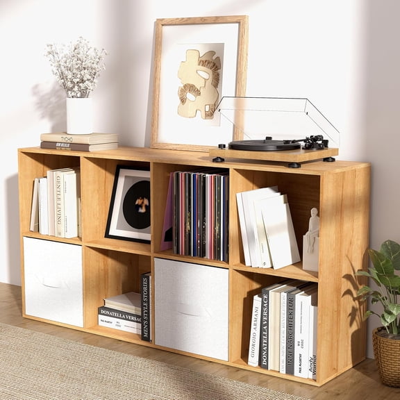 VAFHYLISS 8 Cube Storage Organizer with Closed Back Panel, 13.5-inch Wooden Cubby Shelves Heavy Duty - Bookshelf for Living Room, Bedroom, Office, Closet Storage (Oak, 8-Cube)