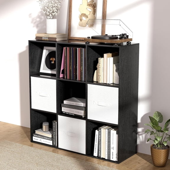 VAFHYLISS 9 Cube Storage Organizer with Closed Back Panel, 13.5-inch Wooden Cubby Shelves Heavy Duty - Bookshelf for Living Room, Bedroom, Office & Closet Storage (Black, 9-Cube)