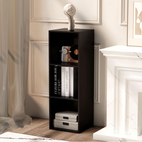 VAFHYLLIS 3 Cube Storage Organizer, 3 Tier Cube Low Bookcase Freestanding Storage Display Organizer for Home Office, Three-Cubes Open Shelf Short Bookshelf (Black, 3 Cube)