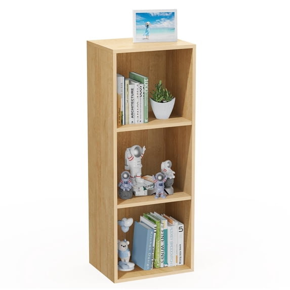 VAFHYLLIS 3 Cube Storage Organizer, 3 Tier Cube Low Bookcase Freestanding Storage Display Organizer for Home Office, Three-Cubes Open Shelf Short Bookshelf (Oak, 3 Cube)