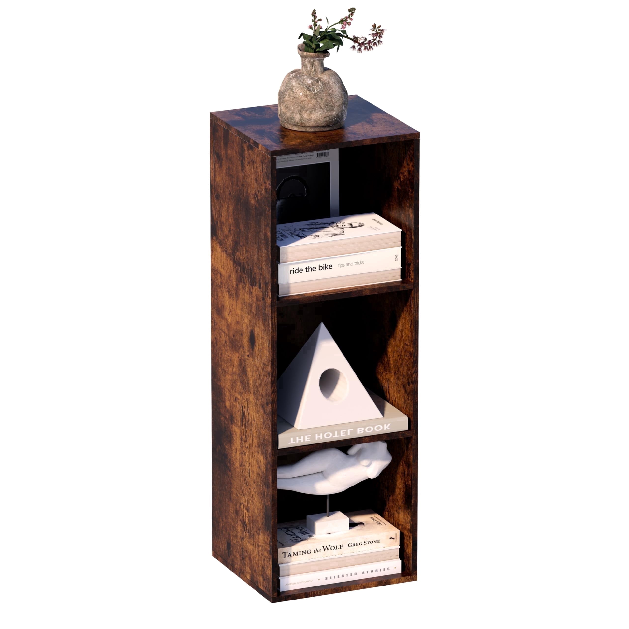 VAFHYLLIS 3 Cube Storage Organizer, 3 Tier Cube Low Bookcase Freestanding Storage Display Organizer for Home Office, Three-Cubes Open Shelf Short Bookshelf (Retro Brown, 3 Cube)
