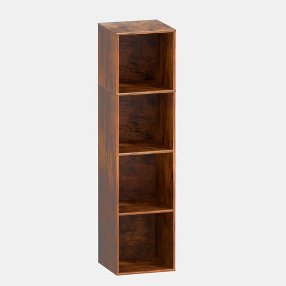 VAFHYLLIS Brown 4 Cube Storage Organizer, 4 Tier Cube Bookcase Freestanding Storage Display Organizer for Home Office, Four Cubes Open Shelf Bookshelf