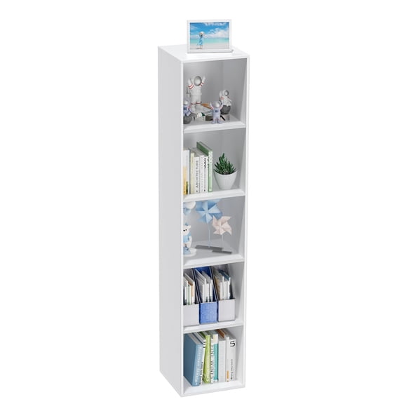 VAFHYLLIS 5 Cube Storage Organizer, 5 Tier Cube Low Bookcase Freestanding Storage Display Organizer, Five-Cubes Open Shelf Bookshelf for Home Office White, 5-Cube