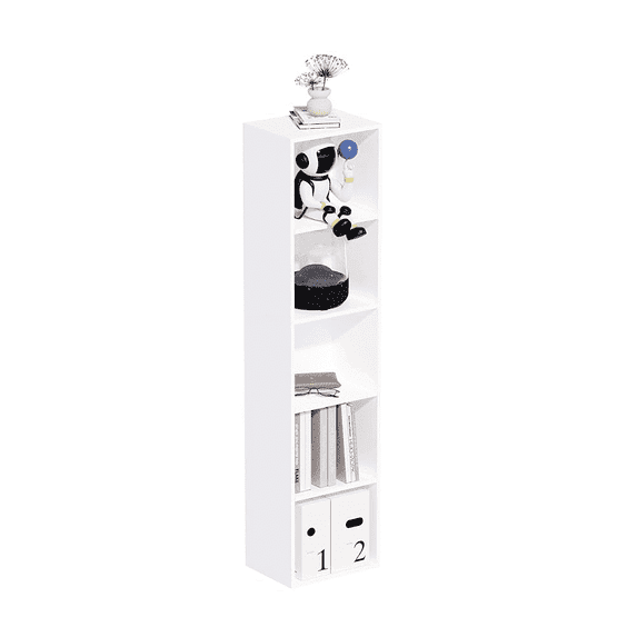 VAFHYLLIS 5 Cube Storage Organizer, 5 Tier Cube Low Bookcase Freestanding Storage Display Organizer, Five-Cubes Open Shelf Bookshelf for Home Office White, 5-Cube