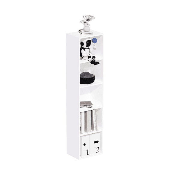 VAFHYLLIS 5 Cube Storage Organizer, 5 Tier Cube Low Bookcase Freestanding Storage Display Organizer, Five-Cubes Open Shelf Bookshelf for Home Office White, 5-Cube