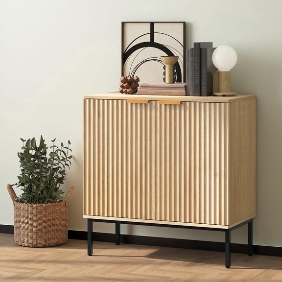 VAFHYLLIS Fluted Buffet Cabinet, Sideboard, 31.5“ Wooden sideboards and buffets with Storage, Doors, Adjustable Shelves, Fluted Accent Console for Living Room Dining Room Entryway (1, Oak)