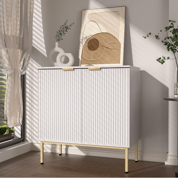 VAFHYLLIS Fluted Buffet Cabinet, Sideboard, 31.5“ Wooden sideboards and buffets with Storage, Doors, Adjustable Shelves, Fluted Accent Console for Living Room Dining Room Entryway(1, White)