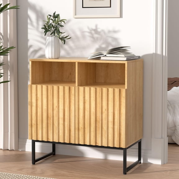 VAFHYLLIS Fluted Storage Cabinet, Wooden Sideboards Buffet Boho Accent Cabinet with Adjustable Shelves, Credenza, Console, Entryway for Living Room (Raised Panel, 1)