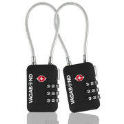 VAGABOND TSA Accepted Luggage Travel Lock 3 Digit Combination Keyless Resettable Suitcase Steel Cable Lock with Zinc Alloy Body Black 2 Pack