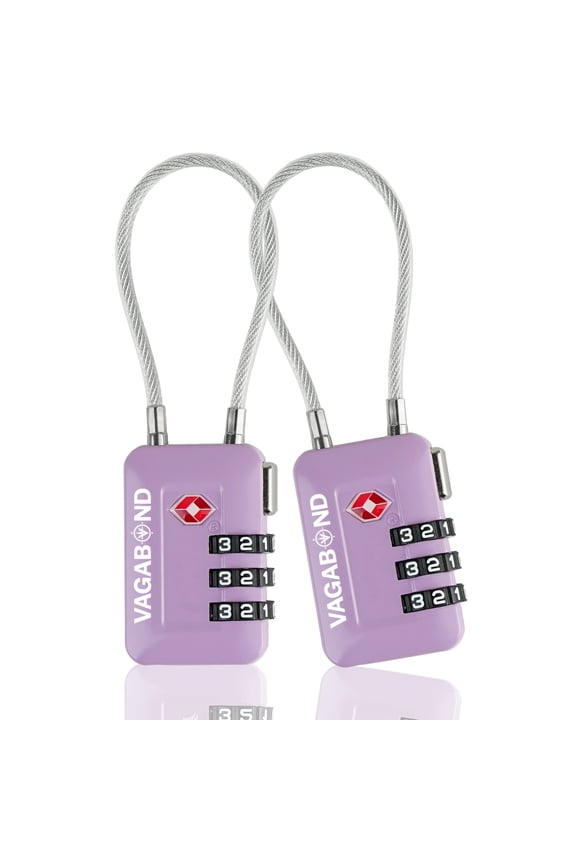 TSA Accepted Luggage Travel Lock 3 Digit Combination Keyless Resettable Suitcase Steel Cable Lock with Zinc Alloy Body Purple 2 Pack