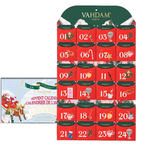 VAHDAM 2026 Tea Advent Calendar Gift Box - 24 Unique Flavors Countdown Set | Limited Edition Folding Holiday Tea Sampler for Men & Women