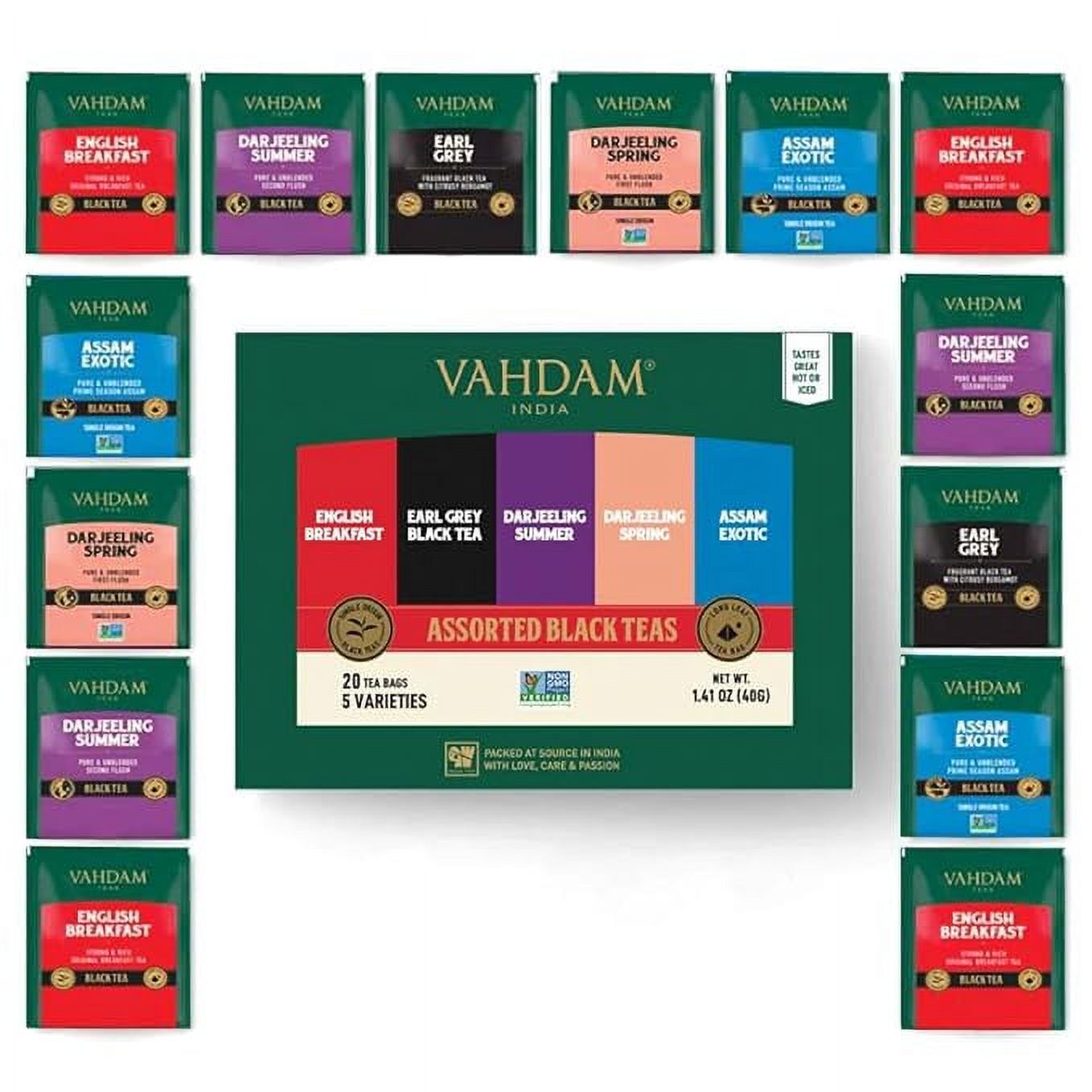 VAHDAM, Assorted Black Tea Sampler Gift Set (5 Flavors, 20 Tea Bags
