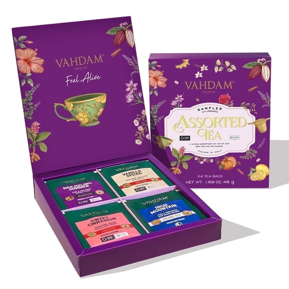 VAHDAM, Assorted Tea Gift Set | 24 Flavors of Premium Tea Bags | Ultimate Gifting Variety Pack | Herbal tea, Green Tea, Chai Tea | Gift for Him | Gift for Husband | Gift for Boyfriend
