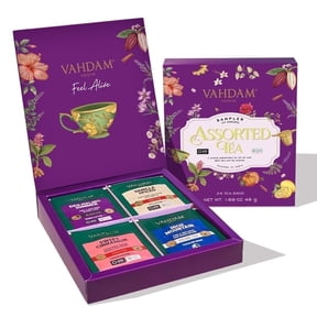 VAHDAM Premium Assorted Tea Gift Set, 24 Pyramid Tea Bags in Elegant Presentation Box - Gourmet Tea Variety Pack - The Perfect Gift for Any Occasion