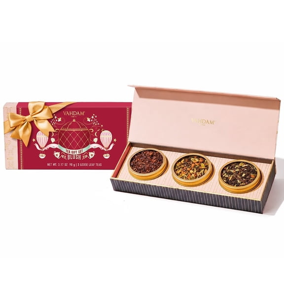 VAHDAM BLUSH - Assorted Tea Gift Set, 3 Premium Teas in Tin Caddy Presentation Box | Loose Leaf Teas | Gift for everyone