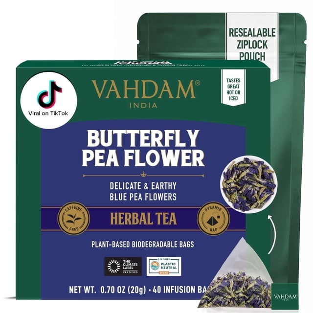 Flower Consumption VAHDAM Butterfly Pea Flower Herbal Tea (40 Pyramid Tea Bags) - Pure ...
