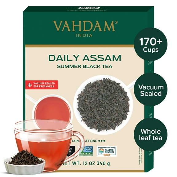 VAHDAM, Daily Assam Loose Leaf Black Tea (340g/12oz, 170+ Cups) | Perfect Thai Tea Mix | Rich Aroma, Strong Blend | High Caffeine, Non GMO, Gluten Free | Vacuum Sealed Loose Tea