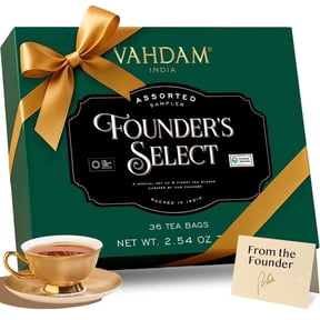 VAHDAM Founders Select Tea Gift Set, 6 Assorted Flavors (36 Tea Bags), Premium Tea Sampler in Presentation Box, Luxury Gift for Women & Men
