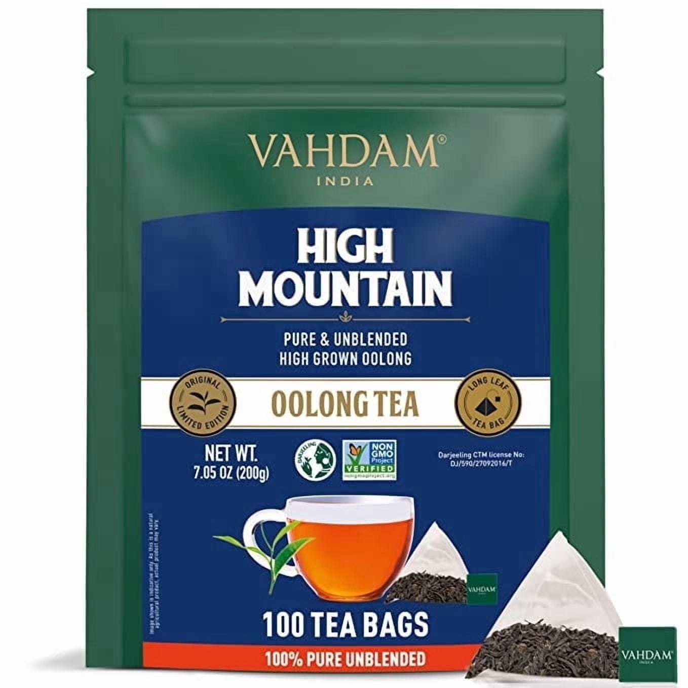 VAHDAM, Himalayan Oolong Tea Bags (100 Tea Bags) - 100% Natural Tea Oolong Tea Loose Leaf in Pyramid Tea Bags 100% Pure, Unblended Oolong Tea Easy Brew - Hot, Iced or Kombucha Tea